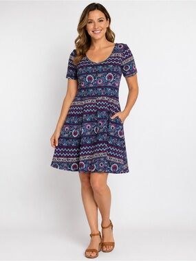 Blue Rain Women’s Medium Boho Floral Fit & Flare Dress Made in USA